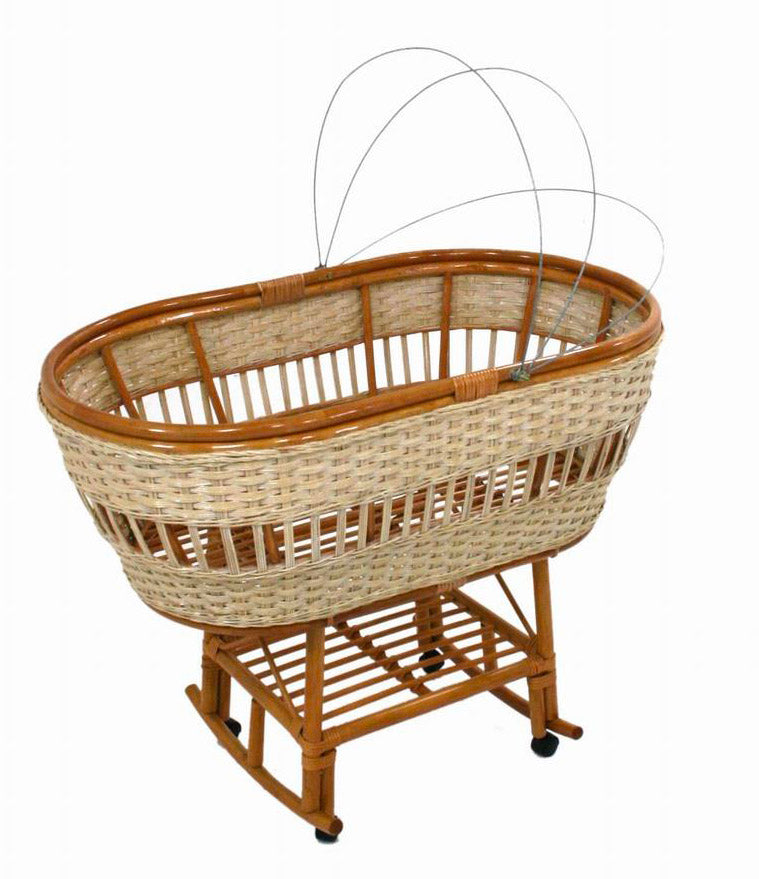 Culla in Rattan con Dondolo e Ruote 100x58cm Morgana Naturale e Miele