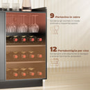 Mobile Portabottiglie 120x38x88 cm con Luce LED e Scaffale Regolabile in Legno e Vetro Nero      