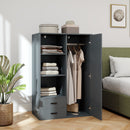 Armadio Moderno 80x50x124 cm Appendiabiti Cassetti e Mensole in Truciolare Grigio Scuro   