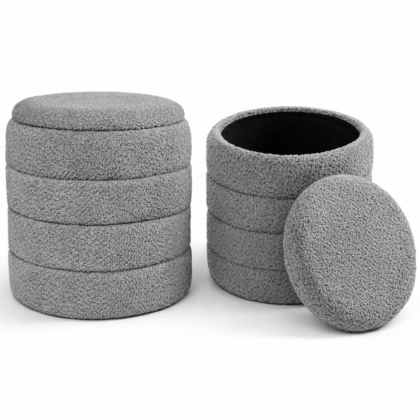 online Set 2 Pouf Contenitori 43x45 cm e 35x40 cm Seduta Imbottita Rivestimento Bounclè Grigio