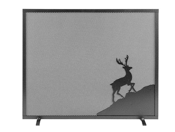 online Parascintille per Camino a 1 Anta Design Cervo 60x51 cm in Ferro Verniciato Grigio Martellato