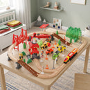 Trenino Giocattolo per Bambini 3+ Anni 86,1x76,1x25 cm 91 Pezzi con Gru Binari Veicoli e Personaggi in Legno Multicolore      