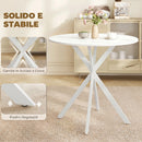 Tavolo da Pranzo Rotondo Stile Industriale Ø80x75 cm con Gambe a Croce in Acciaio Bianco      