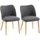 Set 2 Sedie Pranzo Imbottite 46x52x76 cm con Gambe Legno Hevea Tessuto Grigio Chiaro      