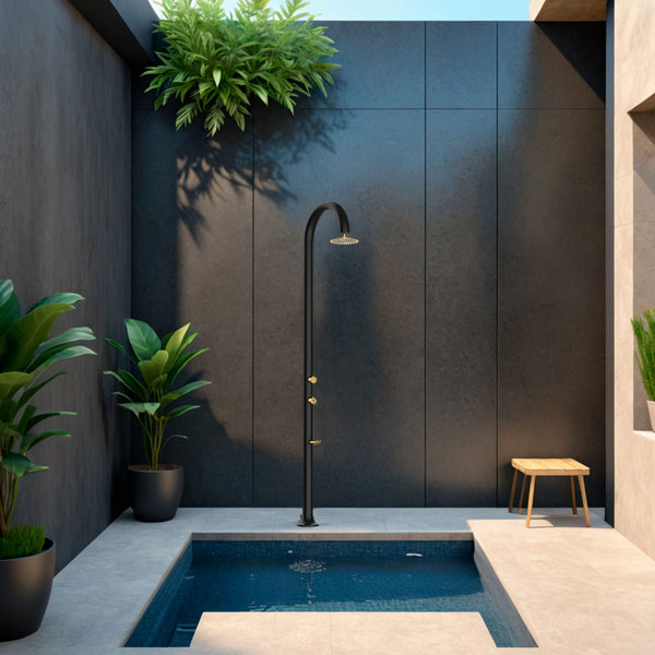acquista Doccia da Giardino in Alluminio Rubinetteria e Soffione Oro Sined Luna Alu Nero