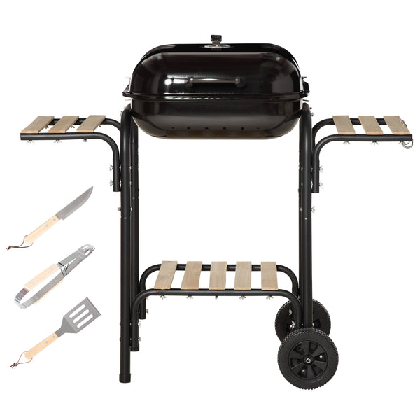 Barbecue a Carbone con Coperchio con Ripiani e Utensili da Cucina Nero prezzo