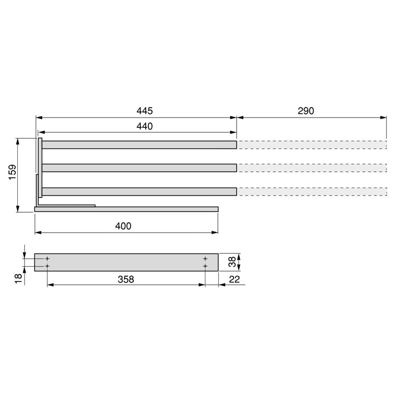 Porta Asciugamani Estraibile Descrizione 3 Bracci Verniciato Bianco Alluminio Emuca