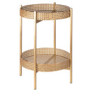 Tavolino Ø36x60 cm 2 Ripiani Effetto Paglia Di Vienna in Ferro Oro      