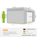 Casetta Box da Giardino Porta Attrezzi 345x280,5x169-201 cm con Porta Scorrevole in Acciaio Grigio  