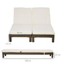 Set 2 Lettini Prendisole 196x60x22 cm in Rattan PE Marrone e Bianco