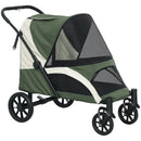 Passeggino per Cani Taglia Media 124x67x100 cm Pieghevole con Finestre a Rete Cuscino e Guinzaglio in Poliestere Verde Scuro      