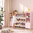 Scaffale Portagiochi per Bambini 140x30x90 cm con 8 Contenitori Rimovibili e Armadietti in MDF Rosa      