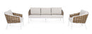 Set Salotto da Giardino Divano 2 Poltrone con Cuscini Maribela Bianco