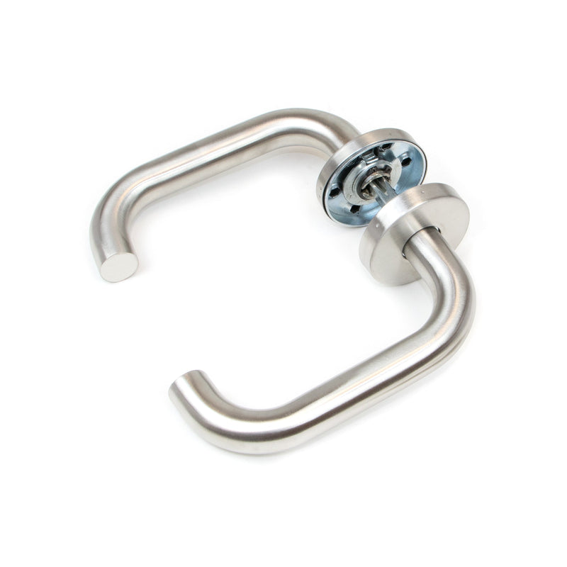 Maniglie per Porta da Interno con Rosetta Ø53 mm Modello u Acciaio Nickel Satinato. Emuca