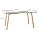Tavolo Rettangolare 150x75x76 cm Max 6 Persone in Acciaio con Piano in Vetro Temperato