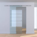 Porta Scorrevole Vetrata 90x205 cm Satinata a Strisce Trasparenti 