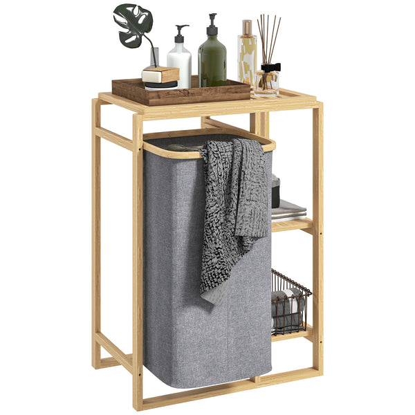prezzo Cesto Portabiancheria 50x32x70 cm con Borsa Estraibile e Ripiano in Bambù Grigio
