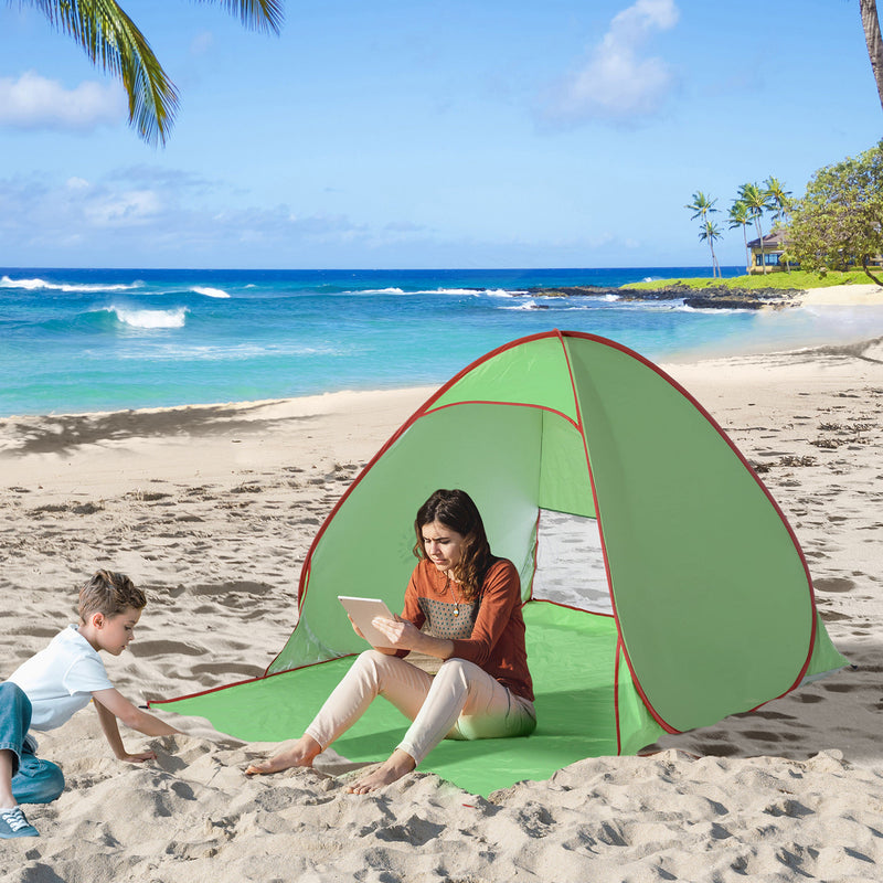 Tenda da Spiaggia Pop Up 200x150x119 cm con Protezione UV 30+ e Borsa di Trasporto Verde   