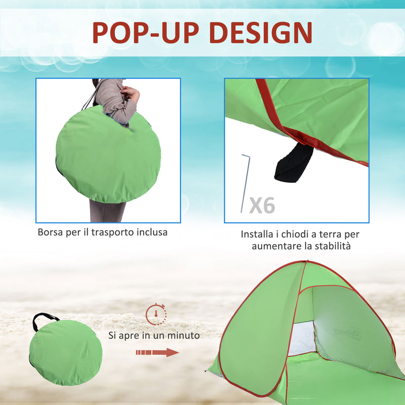 Tenda da Spiaggia Pop Up 200x150x119 cm con Protezione UV 30+ e Borsa di Trasporto Verde   