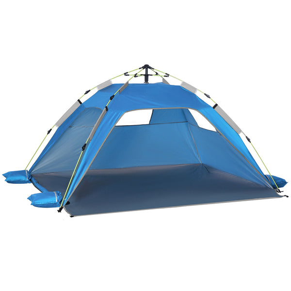Tenda da Spiaggia Pop Up 220x173x120 cm con Porta a Cerniera in Poliestere e Fibra di Vetro Blu Cielo e Grigio sconto