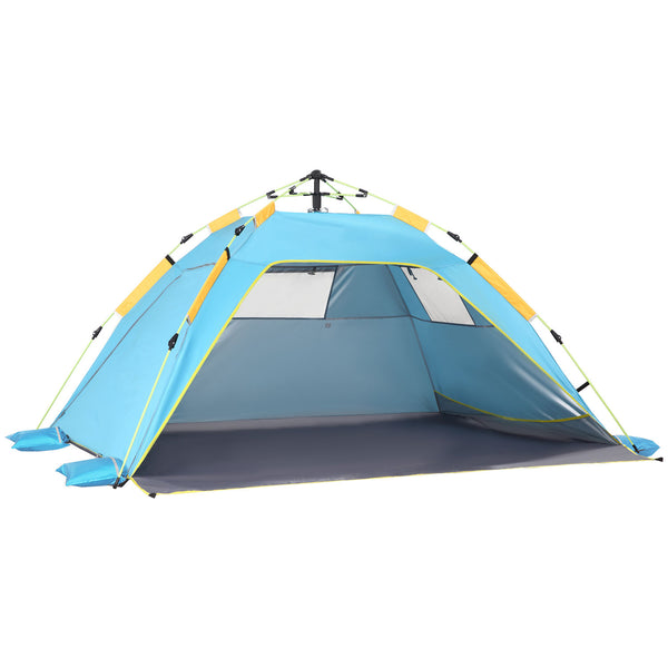 Tenda da Spiaggia Pop Up 220x173x120 cm con Porta a Cerniera in Poliestere e Fibra di Vetro Blu Chiaro e Giallo prezzo