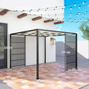 Pergola Gazebo da Giardino 295x295x210 cm Copertura Ondulata e Pannelli Laterali in Metallo Nero 