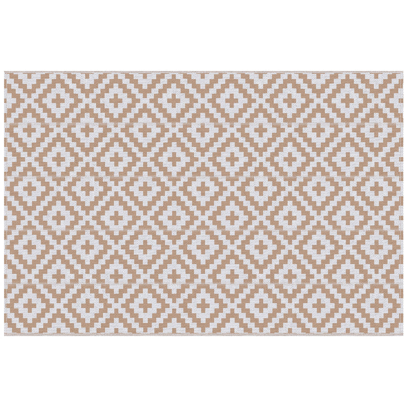 Tappeto da Esterno Reversibile 182x274 cm con Fantasia Geometrica Caffè e Bianco   