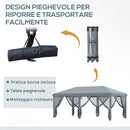 Gazebo da Giardino 600x300 cm Pieghevole con 6 Zanzariere e Pulsante in Acciaio e Poliestere Grigio 