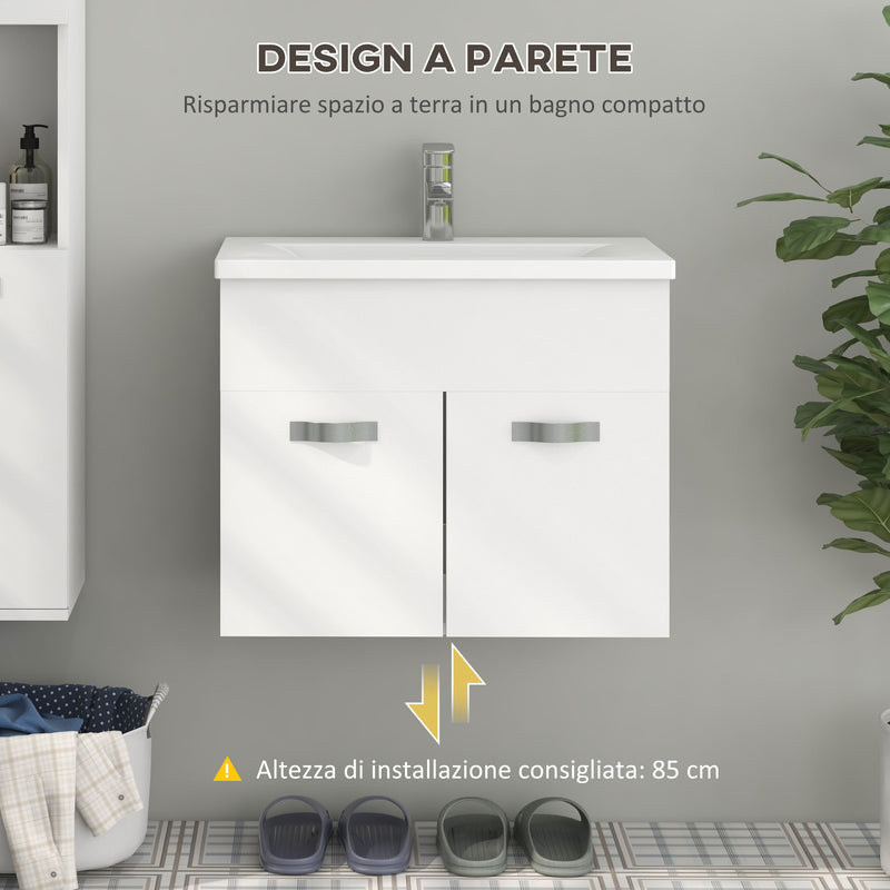 Mobile da Bagno Sospeso con Lavabo in Ceramica 61x40x50 cm Bianco Lucido  