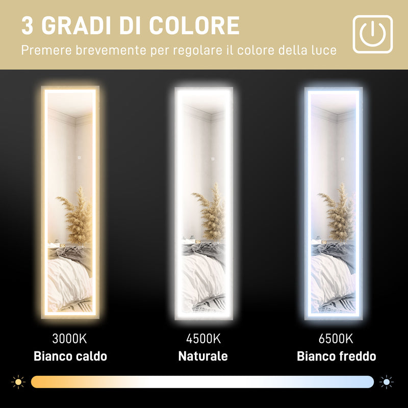 Specchio con Luci LED Regolabili e Pulsante Touch 40x5x160 cm in Vetro e MDF Grigio  