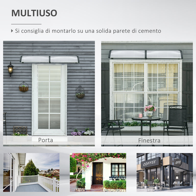 Pensilina Tettoia  200x100x26 cm in Policarbonato e Alluminio Nero e Trasparente  