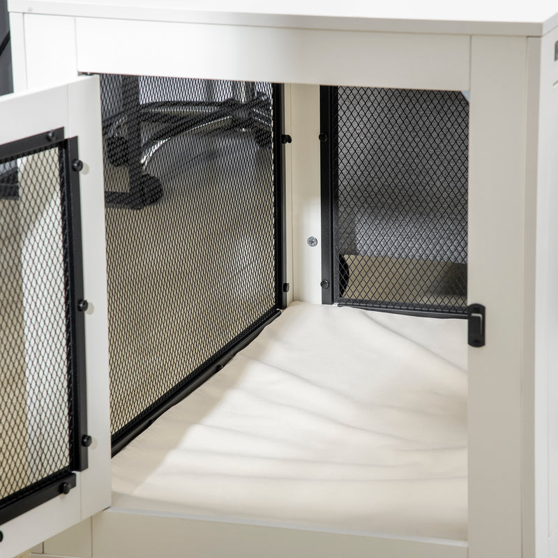 Casetta per Cani Taglia Grande 94x60x71,5 cm con 2 Porte Bloccabili e Cuscino Lavabile Bianco   