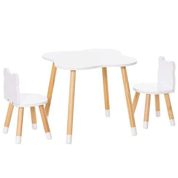 Set Tavolino con 2 Sedie per Bambini a Forma di Orsetto in Legno di Pino e MDF Bianco prezzo