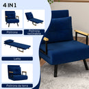 Poltrona Letto Singolo Reclinabile con Cuscino Sfoderabile in Tessuto Effetto Lino Blu  