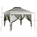 Gazebo da Giardino 330x330x280 cm Altezza Regolabile con Zanzariere in Metallo e Tessuto Oxford Grigio Scuro  
