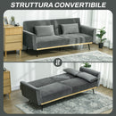 Divano Letto Singolo Clic Clac 206x81x83 cm in Tessuto Effetto Velluto con 2 Cuscini Grigio 