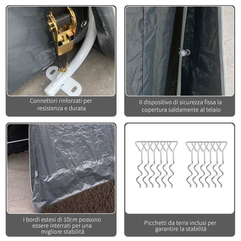 Tenda Garage 240x200x202 cm per Veicoli e Biciclette in Metallo e Tessuto PE Grigio Scuro  