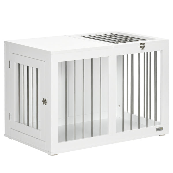 Casetta per Cani Taglia Media 80x50x56,5 cm con 2 Porte Bloccabili Gabbia in Acciaio e MDF Bianco acquista