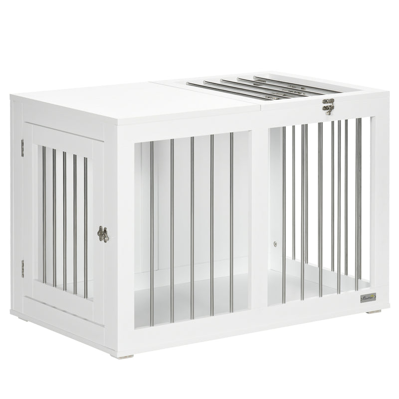 Casetta per Cani Taglia Media 80x50x56,5 cm con 2 Porte Bloccabili Gabbia in Acciaio e MDF Bianco  