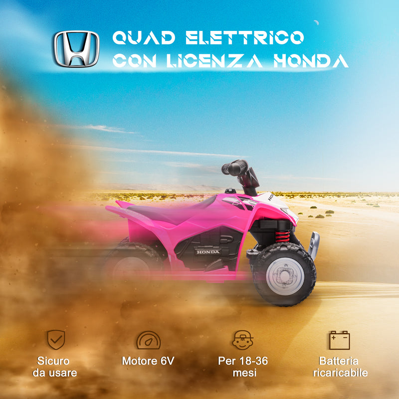 Quad Elettrico per Bambini licenza ufficiale HONDA con Luci LED Clacson e Pedale Rosa  