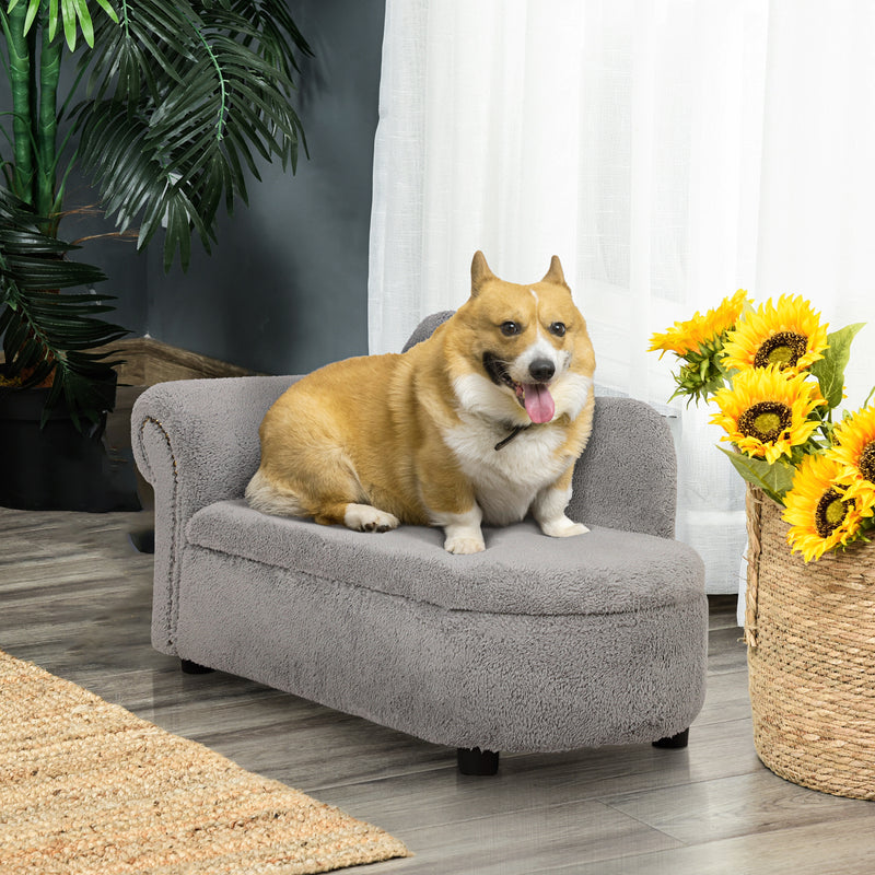 Divano per Cani e Gatti con Vano Contenitore 80x40x46 cm Rivestimento Vellutato Grigio Scuro