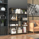 Libreria Design Industriale a 5 Livelli Porta Metallica Scorrevole 120x30x161 cm in Legno e Acciaio Nero e Grigio