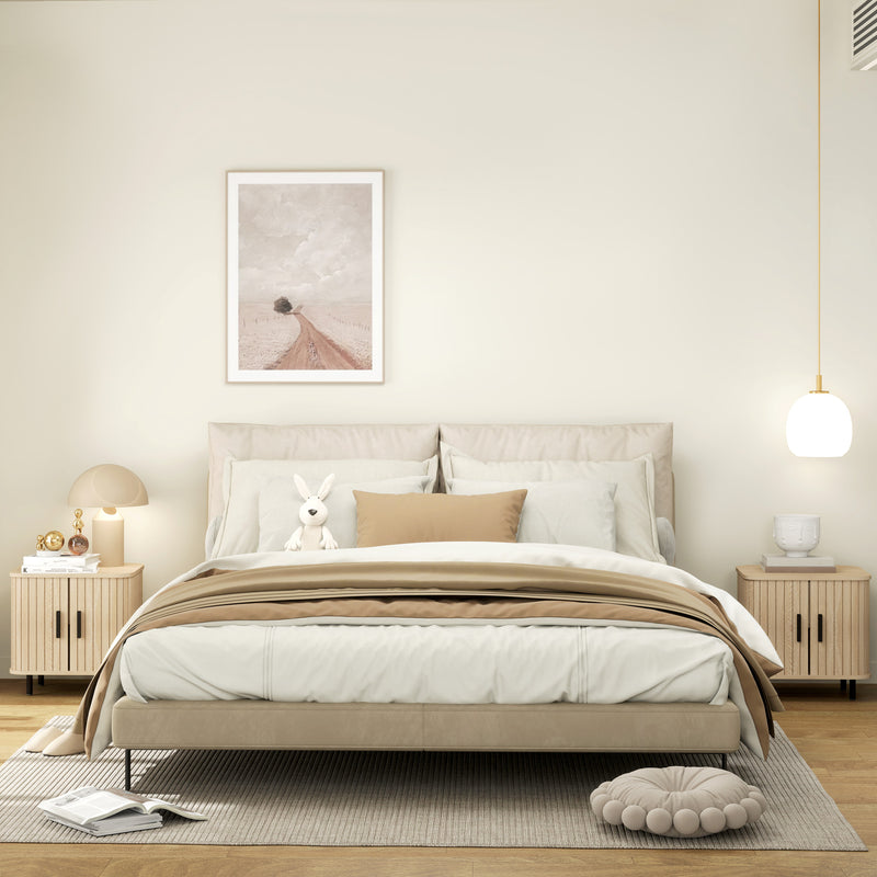 Set 2 Comodini Stile Nordico 48x40x48 cm in Legno Canettato Rovere e Nero  