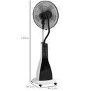 Ventilatore Nebulizzatore con Serbatoio 3L 44,5x38,5x120 cm 3 Modalità e 3 Velocità Bianco e Nero