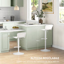 Set 2 Sgabelli da Bar con Schienale Altezza Regolabile 76,5-97,5 cm in PP Bianco