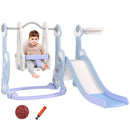 Scivolo per Bambini 4 in 1 con Altalena Canestro Arrampicata 147,5x160x107 cm Azzurro Chiaro  