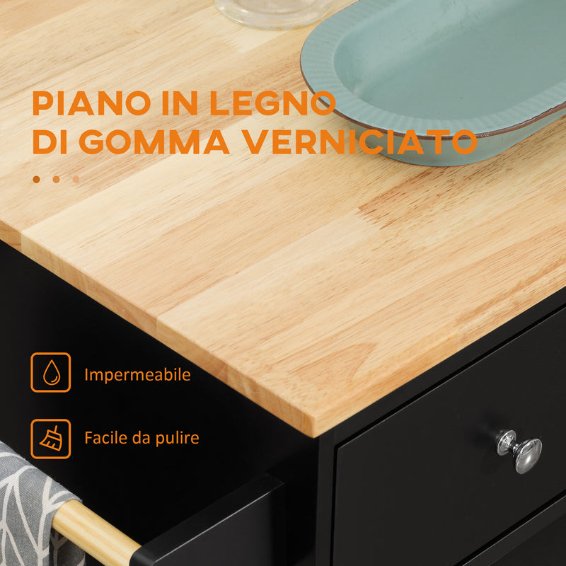 Carrello da Cucina con Armadietto 2 Cassetti e Portaspezie 89x45x89,5 cm in Legno Nero  