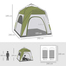 Tenda da Campeggio 2 Posti Pop Up 240x240x199 cm con Porta a Cerniera e 3 Finestre Verde