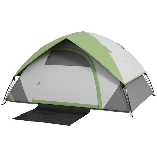 Tenda da Campeggio 3 Posti con Finestra a Rete 270x210x150 cm in Poliestere e Fibra di Vetro Grigio e Verde online