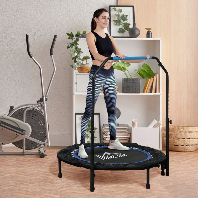 Mini Trampolino Fitness Ø102 cm Regolabile in Altezza Pieghevole con Manubrio Blu   
